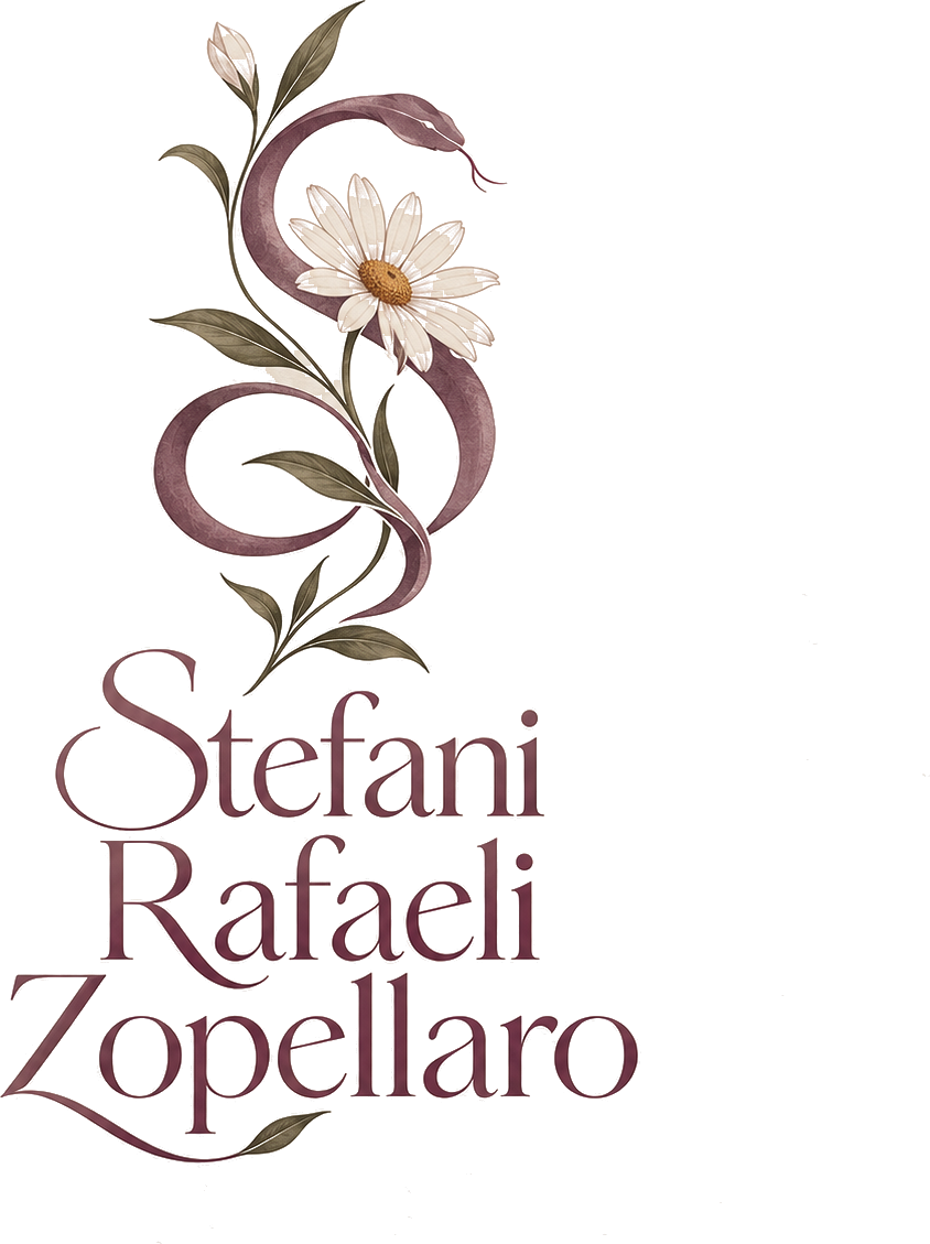 Logo de Stefani Rafaeli Zopellaro, nutricionista: monograma S de serpente com margarida e folhas